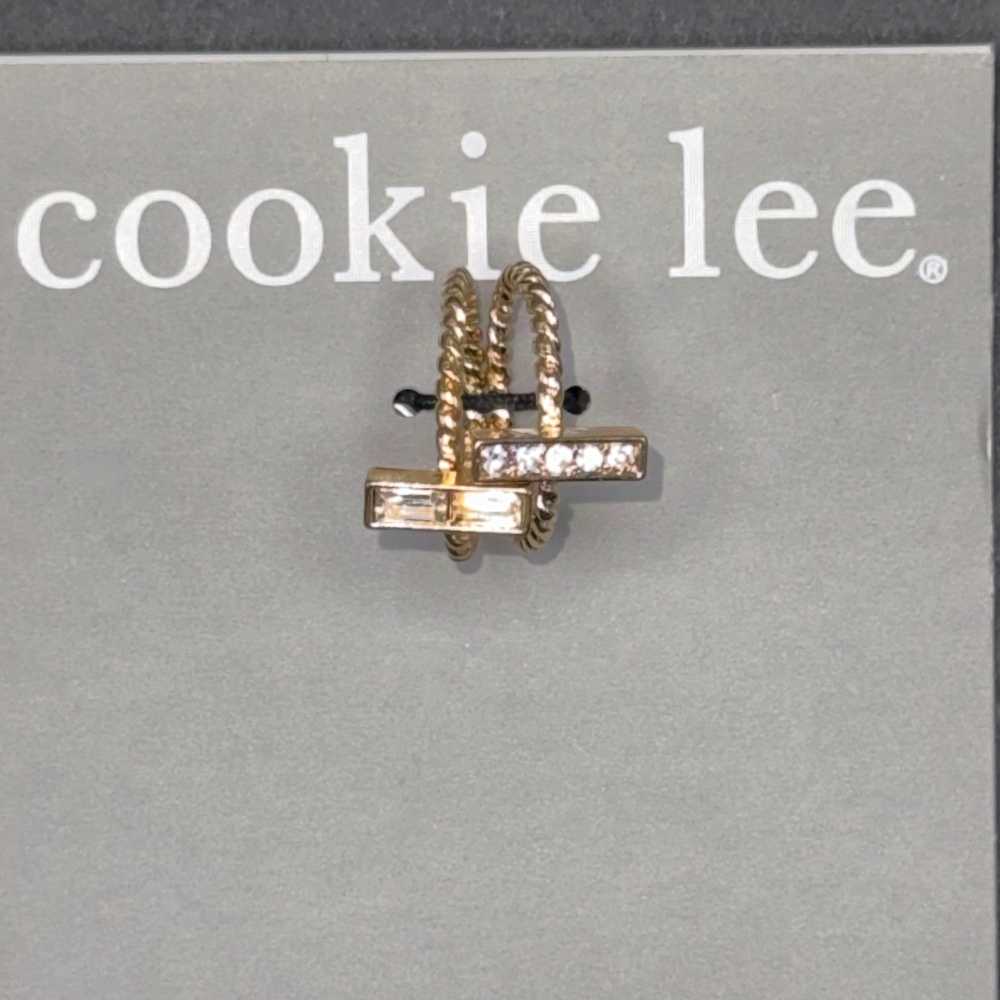 Vintage Cookie Lee Gold Twist Stackable Rings Set Swarovski Crystal NWT